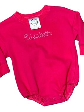 Blanks Boutique Pink Bubble Romper Bodysuit 12M Embroidered “Elisabeth”